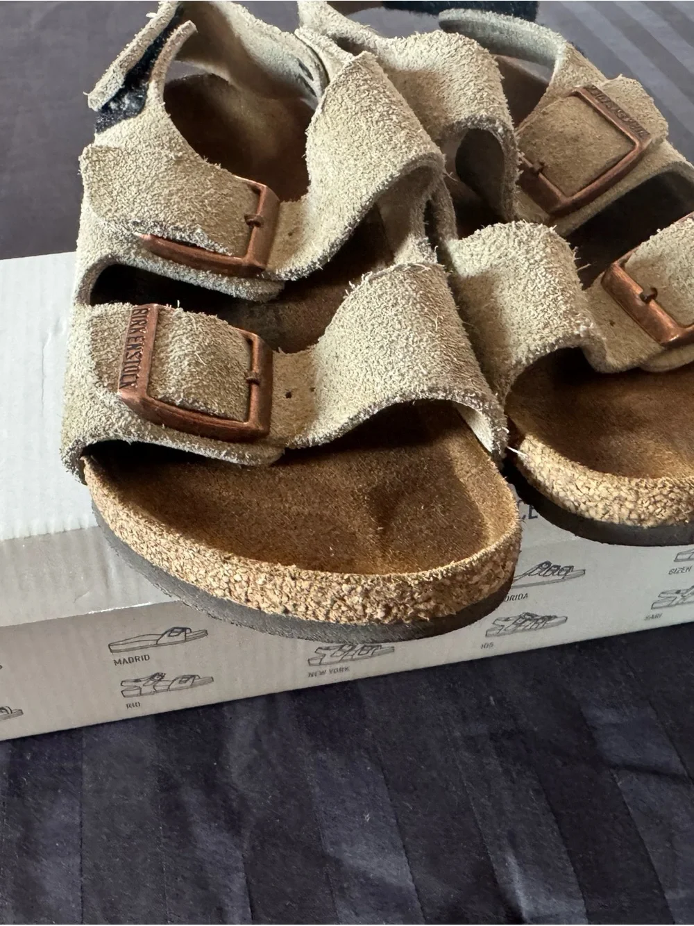 Birkenstock Kids Tan Suede Two-Strap Sandals with Heel Strap
